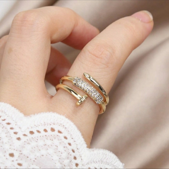 14k Gold polished pave adjustable ring